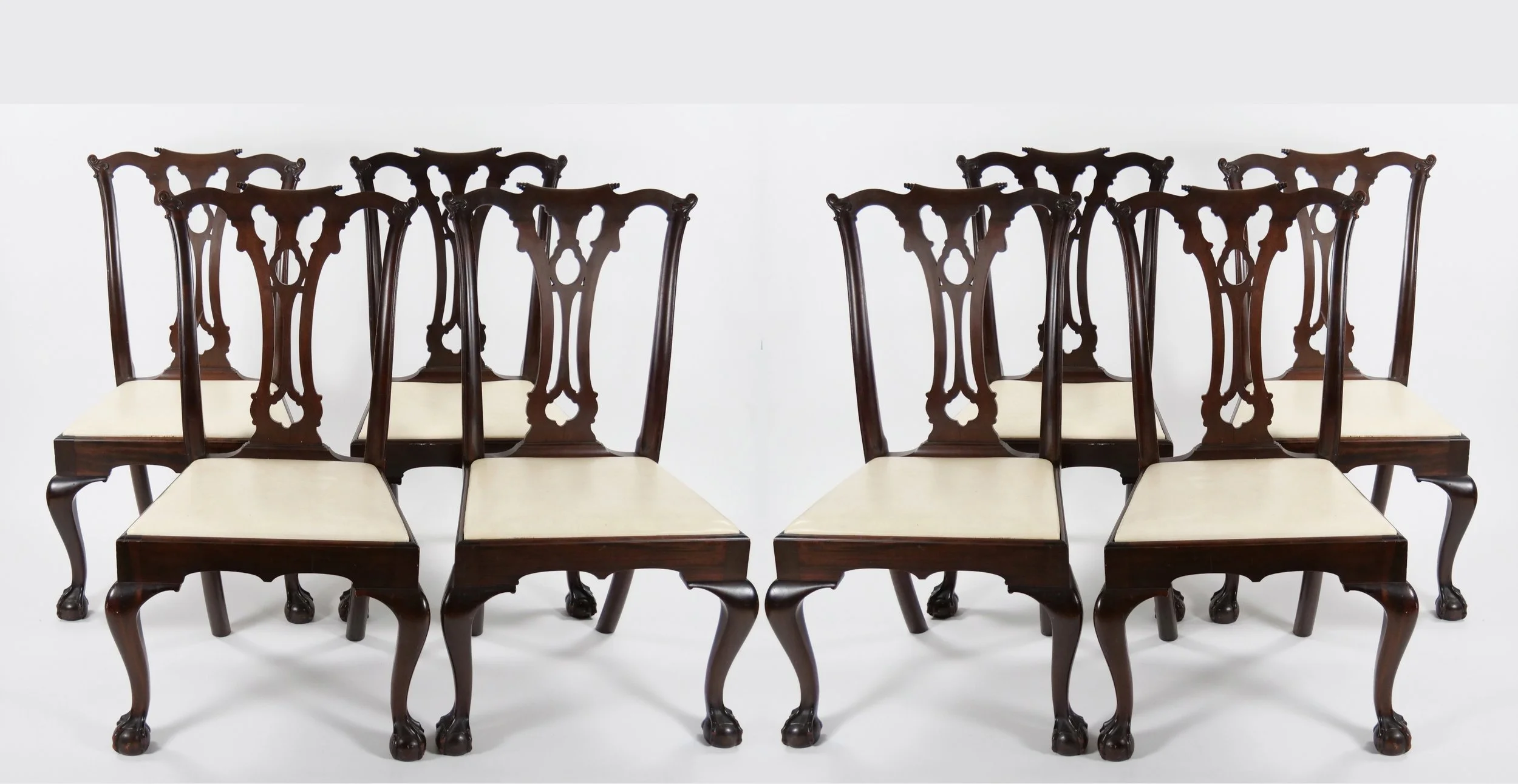 Mahogany Wood Framed 8 Chippendale Style Dining Chairs La
